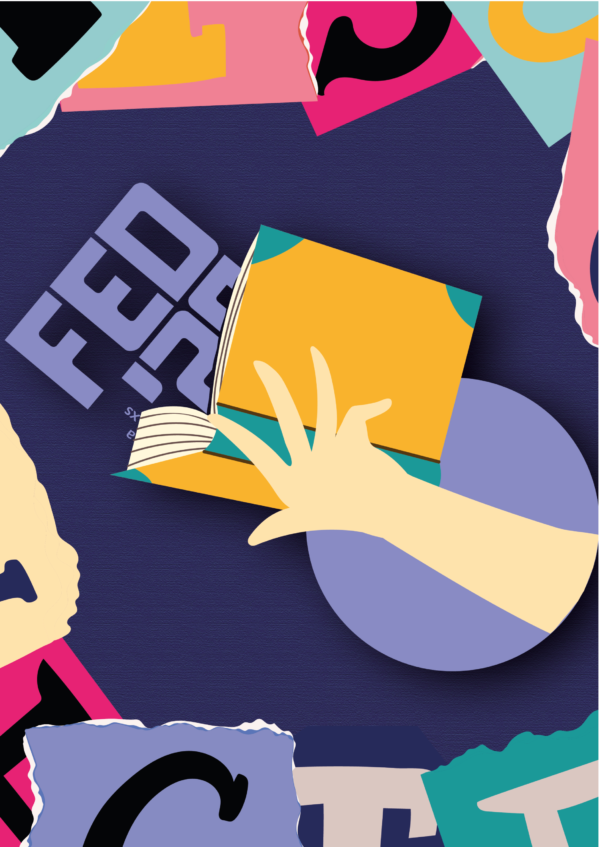 Poster FED 2025. Diseño colorido con libro